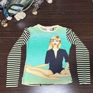 Custo Barcelona Artistic Long Sleeve Tee - Green and Black